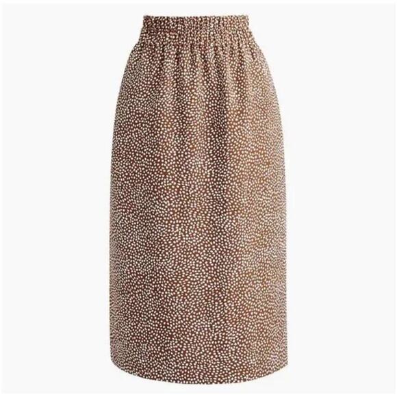 J. Crew Spotted Animal Print Midi Skirt Women’s Large Brown Cream Western Career - Picture 1 of 10